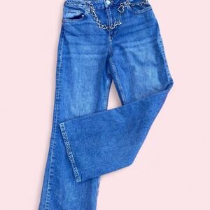 HM Baggy Low Waist Jeans Medium Wash Denim Heart Chain Detail Size 16 Kids/US 2